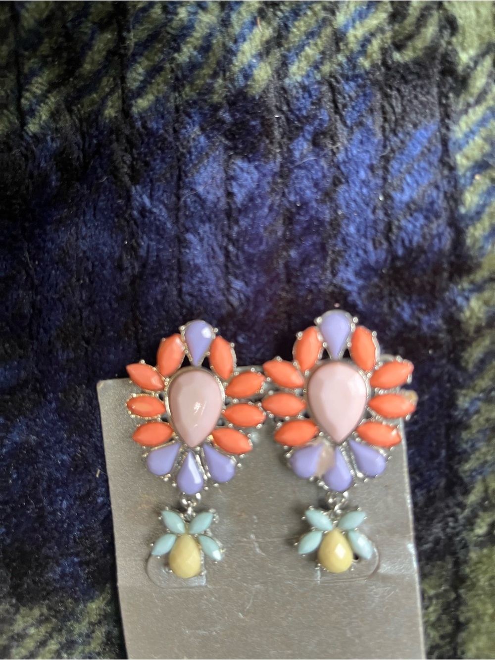 Colorful Teardrop Cluster Drop Earrings - Pink & Coral